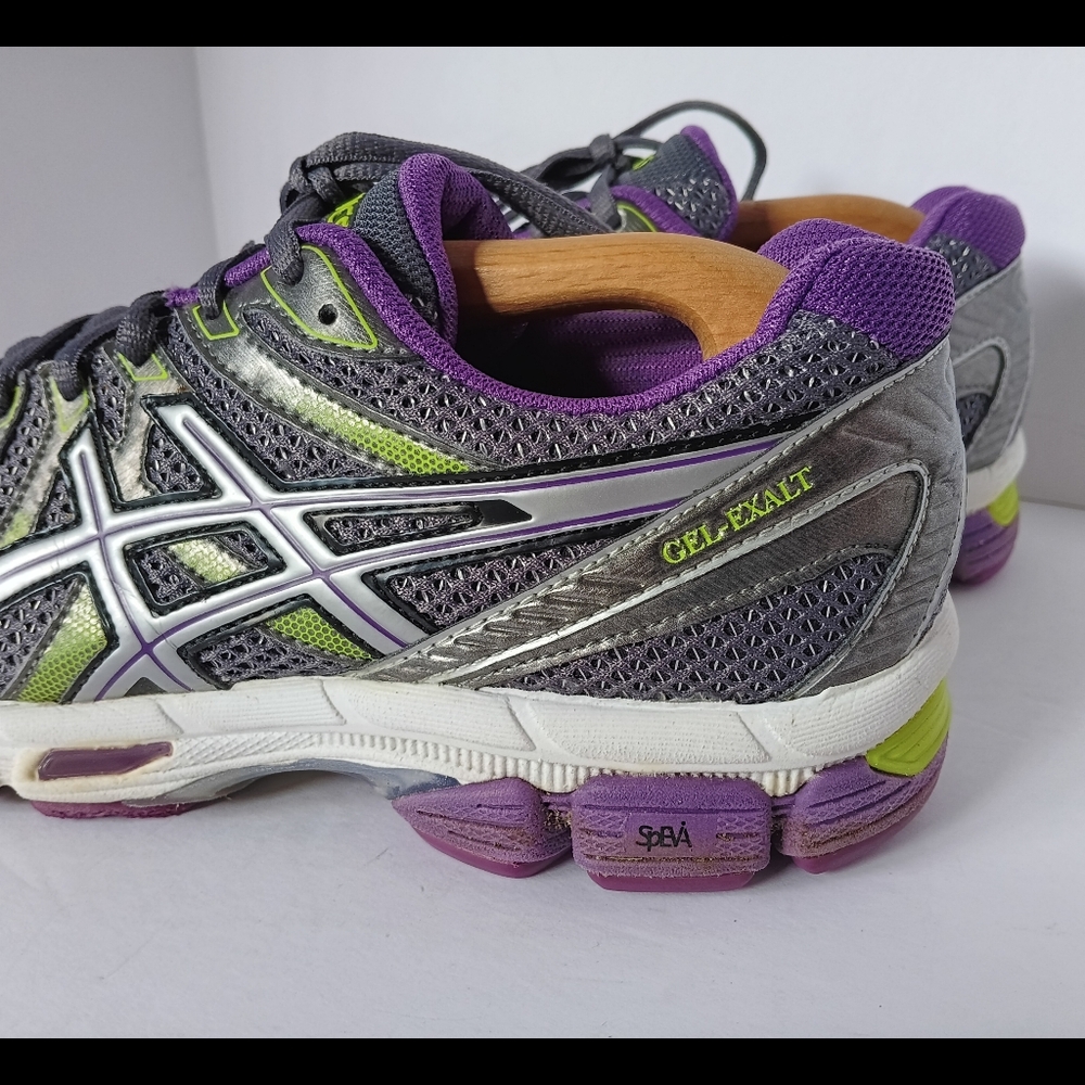 šš Asics Gel Exalt Sneakers Athletic Leather Shoes Purple Green Womens 9 Gray - Picture 3 of 12